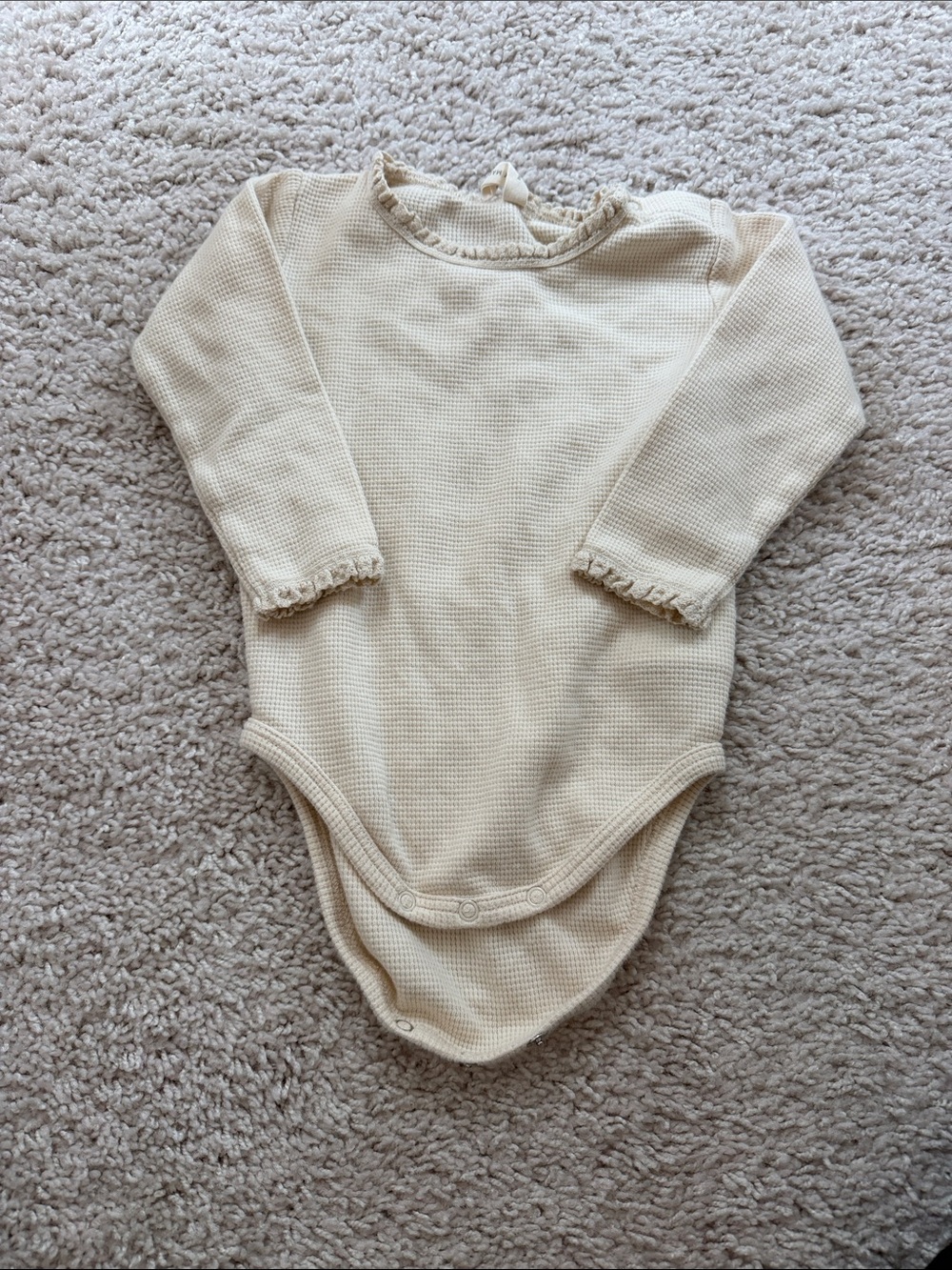 Quincy Mae Cream Waffle Knit Long-Sleeve One-Piece